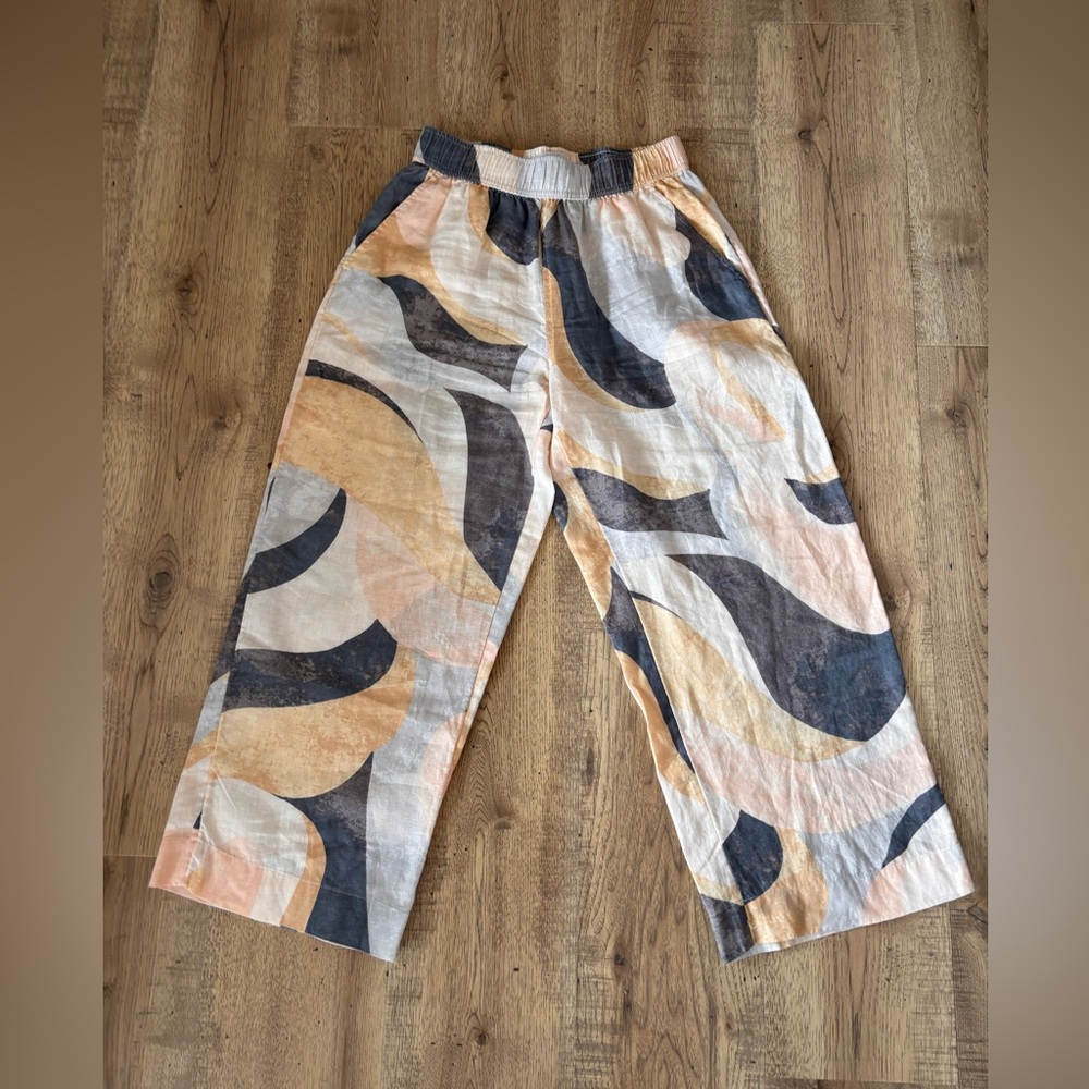 Rachel Zoe 100% linen pants wide leg size small watercolor EUC